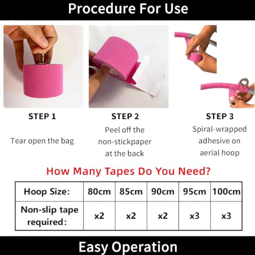 PRIOR FITNESS Aerial Hoop Tape, 5m/16.4ft x 5cm Anti Slip Lyra Hoop Grip Tape, Sweat Absorbent Stretch Textile Pole Dance Tape, No Residue Self Adhesive Hand Protective Tape for Aerial Hoop Ring - color: Pink