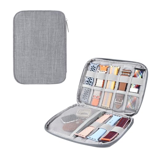 Watch Band Organizer, Watch Band Storage Case, Waterproof Smart Watch Band Organiser Case, Travel Organiser Bag for Watch Bands for Bands and Accessories,Watch Band Pin,Cable,Earphones (Gray) - color: Gray
