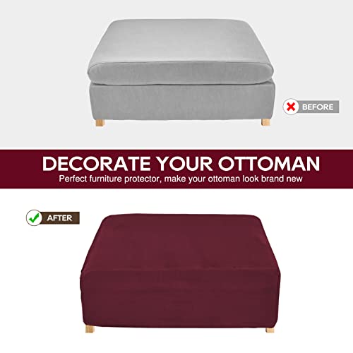 NeColorLife Velvet Ottoman Cover Christmas Ottoman Slipcover Thick Stretchable Footrest Stool Covers with Elastic Band for Square Ottoman(Large Size,Wine Red) - color: Wine Red, size: L Length: 35"-45",Width: 31"-43"