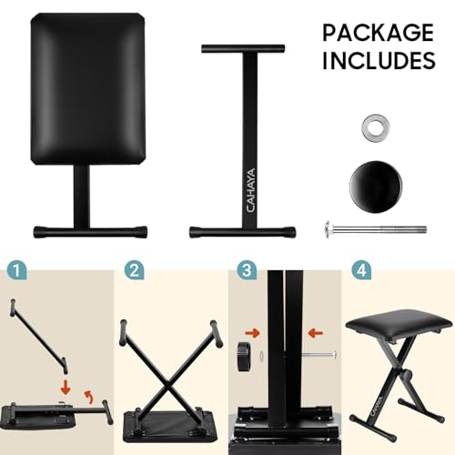 CAHAYA Keyboard Bench X-Style Height Adjustable 16.3-19.6in Padded Cushion Piano Stool Bench Keyboard Chair for Keyboards Piano CY0257 - color: Black, style: Standard Version