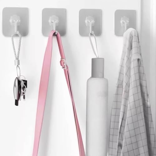 DDMY Adhesive Wall Hooks Clear 50lb(Max) Heavy Duty Hanging Sticky-10 Pack | Heavy Duty Hooks for Walls Hanging 50 lbs No Damage, Waterproof Sticky Transparent Ceiling Hook for Towel/Kitchen/Outdoor - color: Transparent, size: 10 Pieces