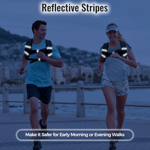 Zeerun Weighted Vest, 6lb/8lb/10lb/12lb/15lb/18lb/20lb/24lb/30lb for Men Women, Reflective Stripe Adjustable Buckle, Comfortable Durable Rucking Vest for Walking Running Strength Training - color: Black, size: 15 Lb