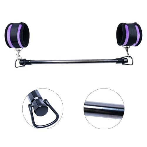 Spreader Bar Stainless Steel Vintage Black Bar with 2pcs Adjustable Straps,Sports Aid Training Fitness Gear Pilates Aid Kit, Home Restore Pilates Indoor Yoga Set - style: Vintage+Furry Purple Kit