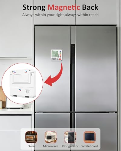 Digital Kitchen Timer with 4 Channel, Loud Alarm and Silent Mode | Magnetic Cooking Timer with Count Up & Countdown for Kids and Seniors, Large Display to Read, Auto Memory, Battery Included - color: White