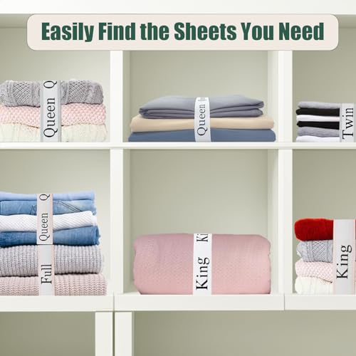 12 Pieces Bed Sheet Organizer Bands, Closet Organization Sheet Straps, Linen Labels Bedding Bands, Elastic Bed Sheet Storage Sheet Keepers （6PcsQueen 6PcsKing ） - color: White, size: 12PCs (6 Queen & 6 King)