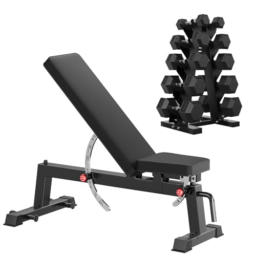 HANDBODE Adjustable Weight Bench for Full Body Workout, 1500 LBS Weight Capacity Bench Press Bench of Home Gym Strength Training, Incline Upright Flat Utility Workout Bench with Fast Adjustment - color: 1300 lb Weight Bench & 150 lb Dumbbell Set A