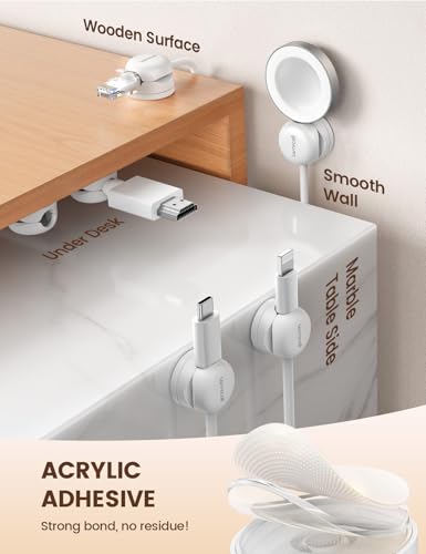 Lamicall 12Pack Rotatable Cord Organizer, Office Desk Nightstand Accessories - Cable Clips Management, Birthday Gifts for Teens Friends, Desk Phone Charger Holder Gadget, Home Workspace Organizer - color: Snow White, size: 12Pack