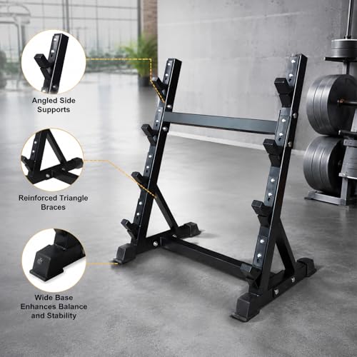 Barbell Storage Rack for Home Gym, 4-Tier EZ Curl Bar Stand with Steel Frame, Workout Bar Holder Organizer for Garage Gym Fitness Room Equipment