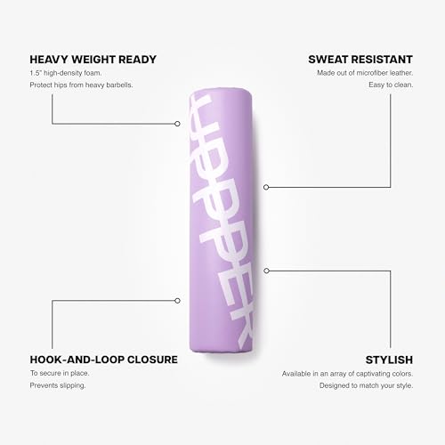 UPPPER Barbell Pad for Hip Thrusts, Glute Bridges, Neck Protection - 1.5” Thick Foam for Comfort and Support, Secure Hook-and-Loop Closure, Premium Materials - Fits Olympic & Standard Bars - color: Lavender 2.0