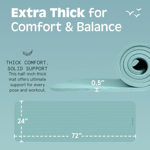 Retrospec Solana Yoga Mat Thick 1/2in Non-Slip Workout Mat with Nylon Strap - 72x24in Exercise Mat for Pilates, Stretching & Fitness - BPA Free, Easy Clean - color: Blue Ridge
