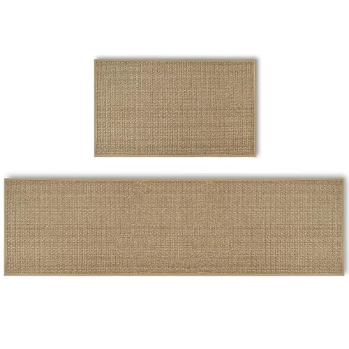 Artoid Mode Washable Non-Skid Kitchen Rugs and Mats Set of 2, Rubber Backing Absorbent Kitchen Mats for Floor Front of Sink Hallway - 17x29 and 17x60 Inch - color: Linen, size: 17" x 29" /17" x 60"