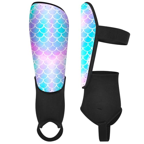 Soccer Shin Guards for Kids Girls Toddler, Shin Pads Shin Guard Equipment with Ankle and Leg Calf Protection Shin Guards Soccer for Kids 2-7 Years - color: Blue Mermaid