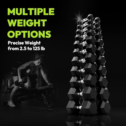 Hex Dumbbell Sets, 90-640 lb Rubber Encased Exercise & Fitness Dumbbells Set, Hand Weight for Strength Training, Weight Dumbbells - size: 360 lb Set (Pair of 55, 60, 65 lb)