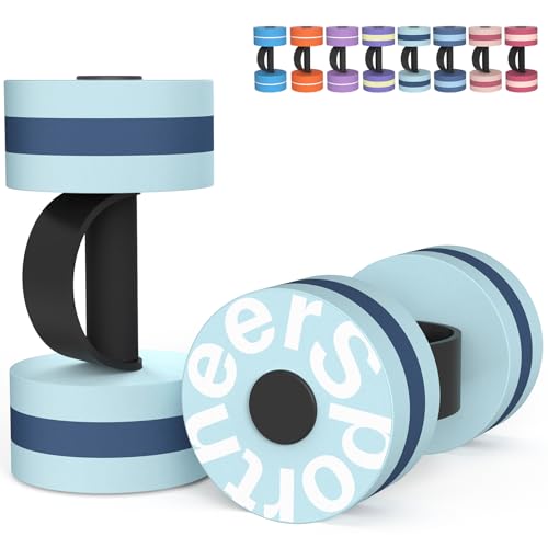 Sportneer Water Weights Aquatic Exercise Dumbbells Water Dumbbell Aerobics Workouts Set of 2 EVA Foam Pool Weights Dumbbells Set Aqua Fitness Barbells Equipment for Water Aerobics Weight Loss - color: Blue