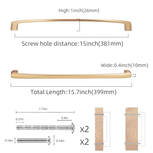 COTYKILEY 10 Pack 15 Inch(381mm) Champagne Bronze Cabinet Handles Gold Kitchen Cabinet Pulls Cabinet Door Handles Kitchen Cabinet Hardware Cupboard Drawer Pulls - color: Champagne Bronze, size: 15" Hole Center（381MM）