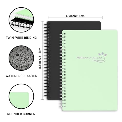 Wellness Planner & Fitness Log - Daily Diet & Health Journal with Weight Loss, Wellness Journal Notebook for Tracking Fitness, Sleep, Nutrition, Meal, Habits, A5(5.8 x 8.6 inch) (Green) - color: Green