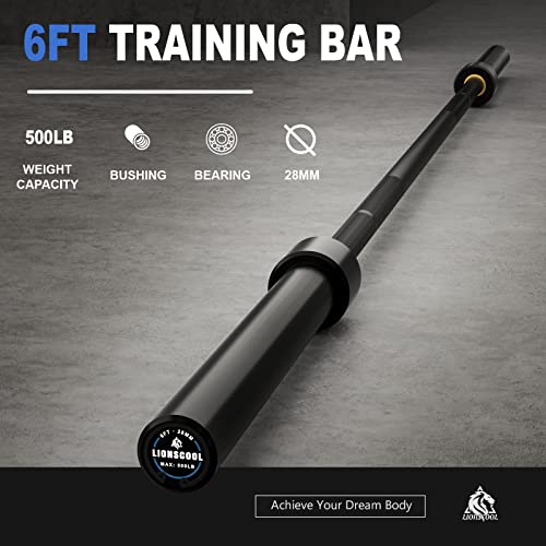 LIONSCOOL Premium 4ft/4.9ft/6ft Barbell for Strength Training and Olympic Weightlifting, 2 Inch Weight Bar for Squats, Curls, Deadlifts, Presses, Hip Thrusts, 350lbs/500lbs Capacity - color: Black, size: 6 ft