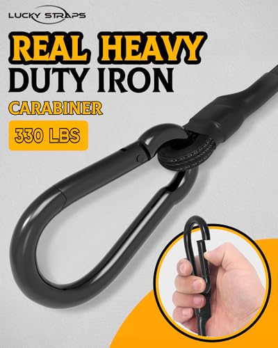 190 Lbs Real Heavy Duty Carabiner Bungee Cord, 18'' 24'' 36'' Bungee Cords Assorted Sizes with Upgraded Carabiner Hooks, 6 Pcs UV Resistant Bungee Straps for Tents, Cargo, Kayak Boat, Luggage, etc - size: 18''+24''+36'', style: Black
