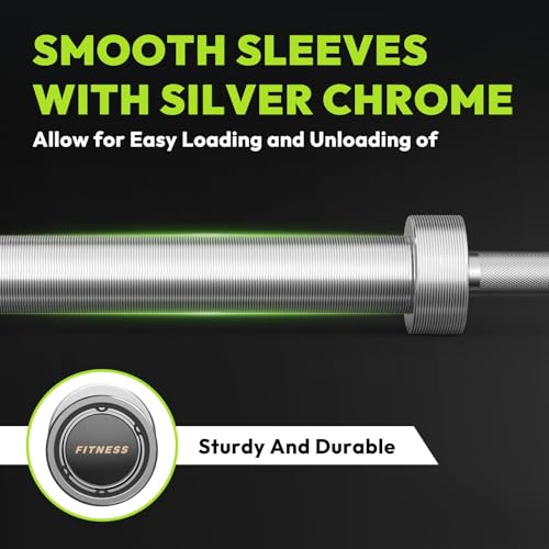 HANDBODE 7 FT Olympic Barbell 45 LB, 2-Inch Standard Weight Bar, 1000 LB | Needle Bearings, Knurled Grip, Hard Chrome Coating, Powerlifting, Bench Press, Deadlift, Squat, Hip Thrusts And Cleans - color: Silver