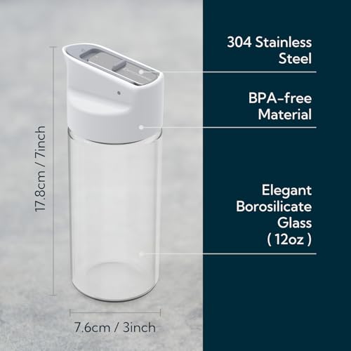 KITCHENDAO Glass Salad Dressing Shaker Bottle with Fresh-Keeping Lock Mechanism, Drip-free Spout, 12 oz Homemade Oil and Vinegar Salad Dressing Container Mixer Dispenser, Dishwasher Safe