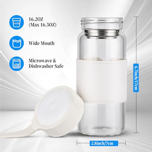 Small Glass Shaker Bottle,16oz BPA Free Odorless Shaker Bottle with 304SS Mixing Ball and Removable Cleaning Brush for Fitness & Protein Shakes(White-1Pack) - style: White-1Pack