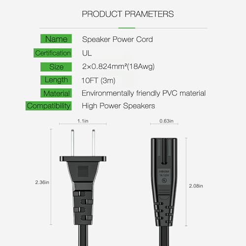 2 Prong AC Elliptical Power Cord for YOSUDA, GUGTTR, WESTIONC, ANCHEER Under Desk Elliptical Machines Replacement Power Cable 10FT - size: 10FT(3M)