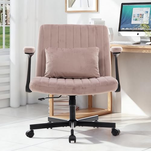 Ergonomic Cross Legged Chair with Wheels, 360 Swivel Meditation Chair, ADHD Chair, Criss Cross Desk Chair with Lumbar Support and Adjustable Stool, Wide Seat Cushion, Light Pink - color: Pink, size: Wide Seat