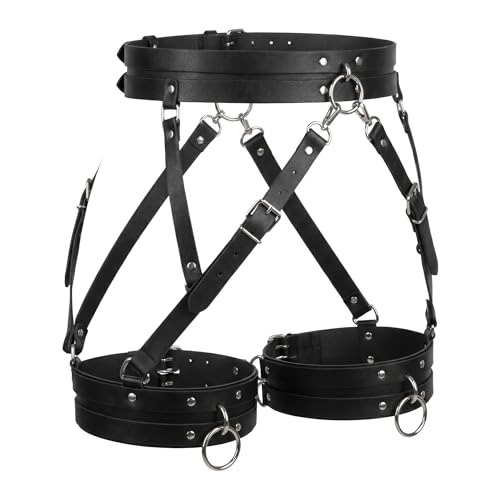 Punk Leather Thigh Harness for Women, Waist & Leg Garter Belt, PU Leather Gothic Belts for Halloween Party Nightclub