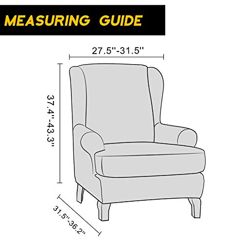 Granbest Premium Water Repellent Wingback Chair Cover 2-Piece High Stretch Jacquard Fabric Wing Back Chair Slipcovers (Wing Chair Cover, Gray) - color: Grey