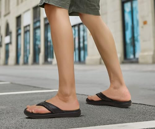 KuaiLu Mens Sport Flip Flops Comfort Orthotic Thong Sandals with Plantar Fasciitis Arch Support Outdoor Summer Beach Size 7~15 - color: Black, size: 10.5