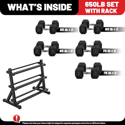PAPABABE Dumbbell Set with Rack Dumbbells Rubber Encased Home Gym | PAPABABE Complete & Durable Cast Iron Core Odorless PVC Antiroll Hex Shape Ergonomic Chrome Handle Versatile Home Gym - size: 650LB