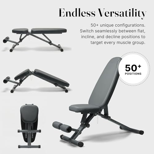 WeGym Fitness Bench, Adjustable, Collapsible, Comfortable, and Luxurious Home Gym Bench for Strength Training - color: Grey