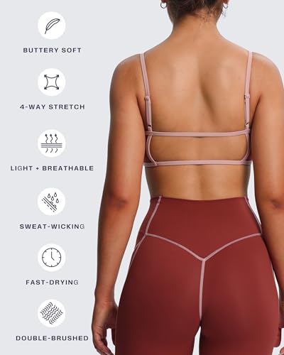 Aoxjox Lexi Lined Strappy Sports Bra | women's color block workout top,adjustable straps, removable pads, fitness athletic yoga crop tank, moisture-wicking - color: Burgundy/Woodrose, size: Large