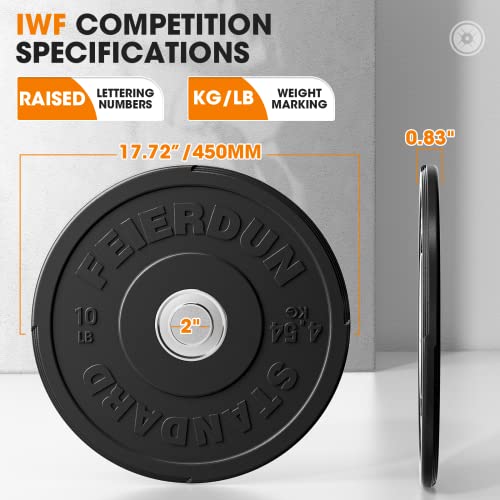 FEIERDUN Color Bumper Plate Set, 2-Inch Olympic Weight Plates, Low Bounce Rubber Barbell Plates with Stainless Steel Insert for Weightlifting, Strength Training, CrossFit & Home Gym, 10LB-370LB - style: A) 10LBS Pair