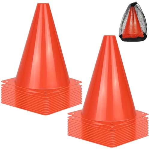 PXZBLG 12/24/50pcs Soccer Cones, 7" Plastic Traffic Cones | for Sports Training, Football, Soccer, Basketball, Coaching, Practice - color: Red, size: 7", 24pcs