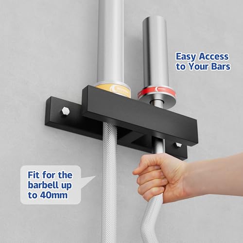Barbell Holder, Wall Mount Barbell Storage Hanger for Vertical Barbell Wall Rack, Garage Gym Olympic Bar Holder, Fits Under 40 mm Bar in Size - color: Black, 4-Holder Barbell