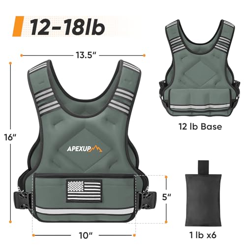 APEXUP Adjustable Weighted Vest, 4-10lb/12-18lb/20-32lb Vest with 6 Ironsand Weights and Large Pocket, Weight Vest for Men Women Strength Training, Running, Walking - color: Grey, size: 12-18lbs