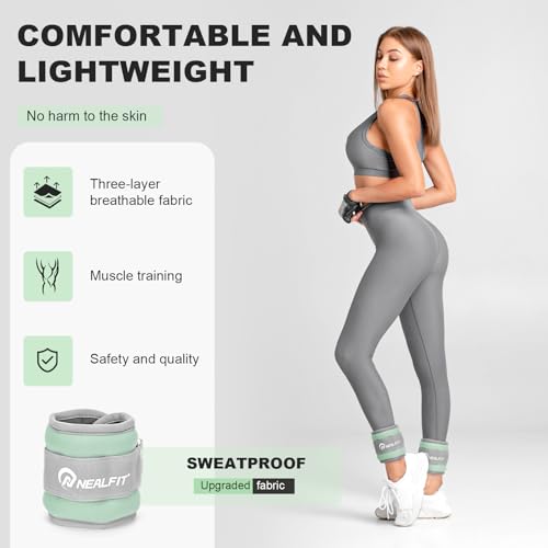 NEALFIT Ankle Wrist Weights, Adjustable Arm Leg Weights for Women Men, Secure Fit Non-Slip Exercise Weights for Home Workout, Running, Walking, Aerobics, Physical Therapy - color: Mint Green, size: 4Lbs Pair (2lb x 2)