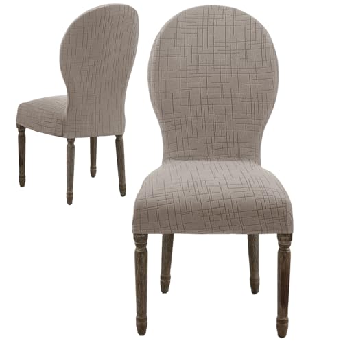 Round Back Dining Chair Cover Set 2/4/6, Curved Back Chair Covers Stretch Armless Dining Chair Slipcovers Mid Century Modern Chair Seat Protector for Kitchen, Home and Banquet (Khaki, Set of 2) - color: 2-khaki, size: Set of 2