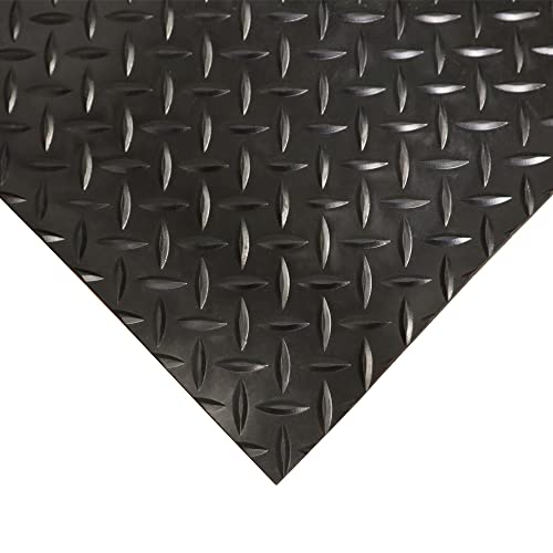 Rubber-Cal Diamond-Plate Rubber Flooring Roll - 3 mm x 4 ft x 3 ft Roll - Black - size: 36"L x 48"W x 0.1"Th