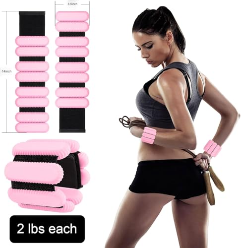 Pilates Wrist & Ankle Weights for Women, Wearable Strong Arm & Leg Weights Set of 2, Adjustable Ankle Weights for Walking, Yoga, Dance, Barre,Gym - color: Pink, size: 2lbs x2