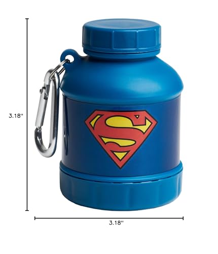 Smartshake Justice League Whey2Go Superman Protein Powder Storage Container 50g – BPA Free Shaker Bottle Funnel for Whey Protein Powder + Protein Shakes 110ml, DC Comics Superman Gifts for Men - color: Superman