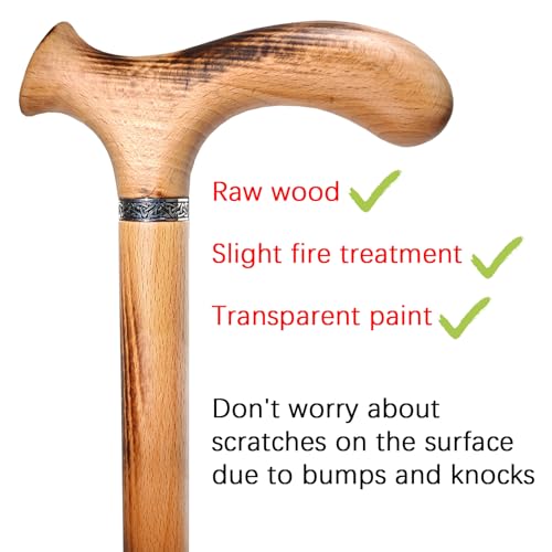 Wooden Walking Cane with 5 Height for Men and Women, Handmade Wood Cane with Comfort Grip Handle, Supportive Mobility Aid for Seniors, Fashionable & Classic Lightweight Stick - color: Burlywood, size: 36inch