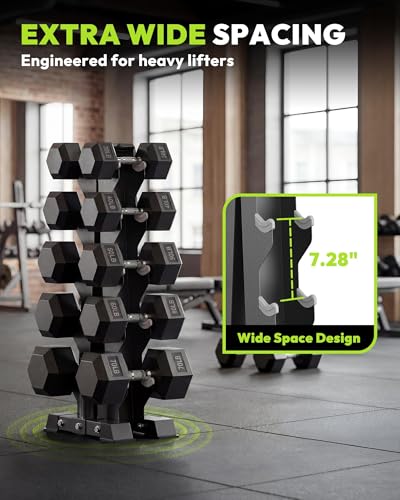 HANDBODE Rubber Coated Hex Dumbbell Set with A-Frame Rack, 100 lb - 600 lb Multiple Options Weight, Hexagon Non-Rolling Shape, Ergonomic Knurled Handle, Home Gym Equipment for Strength Training - style: 400 lb (20, 30, 40, 50, 60 lb) X 2 & Rack
