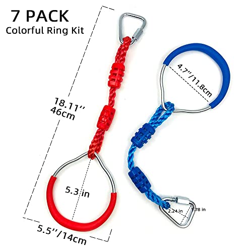 7 Colorful Ninja Ring Fitness Gymnastic Ring Outdoor Backyard Playground Training Equipment Play Set, Funny Jungle Gym Fist Hanging Swing Monkey Bars Ninja Warrior Obstacle Course Trapeze Accessories - color: Multi-color, size: 7 Pack