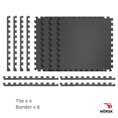 Norsk Multi-Purpose Reversible Floor Mats - EVA Interlocking Foam Tiles (Gray/Black 36 Tiles - 144 sq. Ft. 1/2" Thick) - color: Gray/Black, size: 36 Tiles - 144 sq. Ft