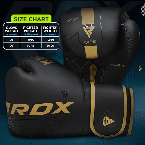 RDX Kids Boxing Gloves Sparring and Muay Thai Maya Hide Leather, Kara Patent Pending Junior Training Mitt for Kickboxing, Punching Bag, Focus Pads, MMA, Thai Pad, Double End Ball Punching Gloves - color: GOLDEN, size: 6OZ