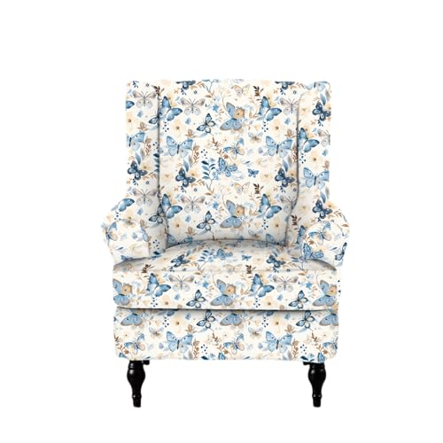 NILUOH Wingback Chair Slipcover 2 Pieces, Stretch Spandex Wingback Chair Covers Washable Slipcover for Wingback Armchairs Non-Slip Furniture Protector with Elastic Bottom for Living Room - color: Butterfly
