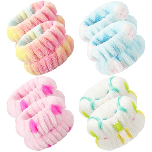 Chuangdi 4 Pairs Wrist Bands for Washing Face Wrist Spa Microfiber Wash Towel Band Scrunchies Absorbent Wristbands Sweatband for Women Prevent Liquid from Spilling(Brisk Colors) - color: Brisk Colors