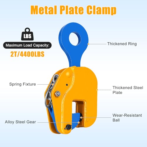 Steel Plate Clamp, 4400 lbs Heavy Duty Vertical Lifting Clamp, Fits 2 Inch Barbell Clamps & Weight Bars, Alloy Steel Sheet Metal Tool with Rigging Sling Compatibility for Gym & Industrial Use